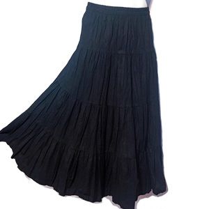 Vintage Crispy Crinkle Black Boho Full Skirt Sz SM